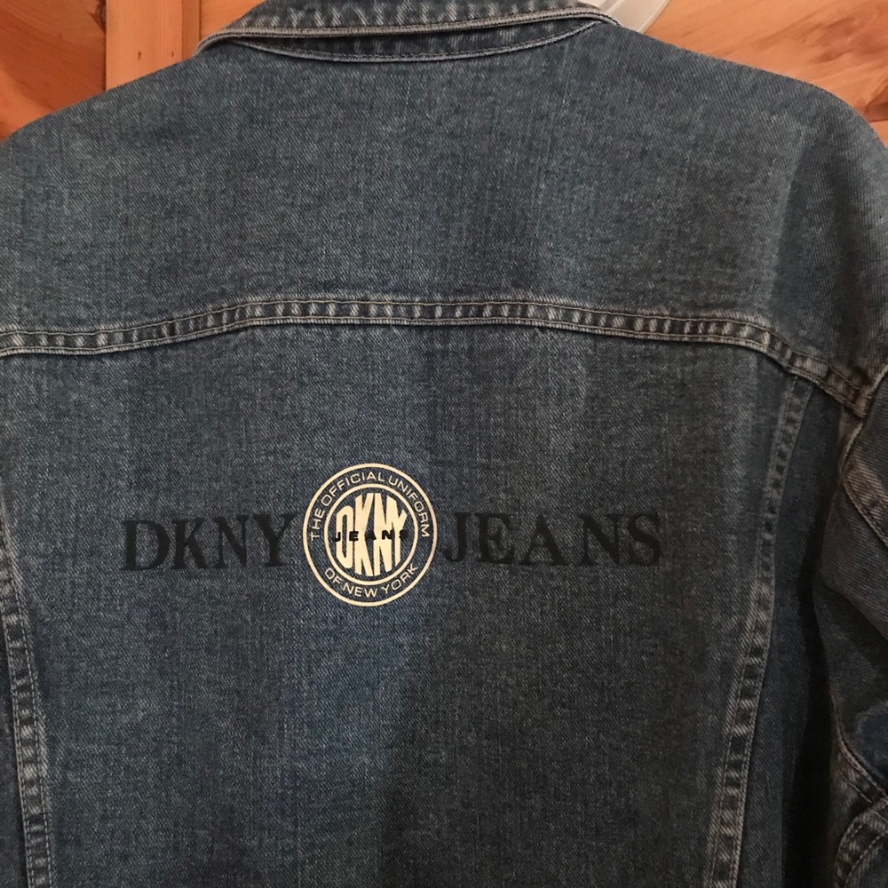 VINTAGE BLUE DKNY JEANS LOGO GRAPHIC DENIM JACKET - Picture 2 of 5